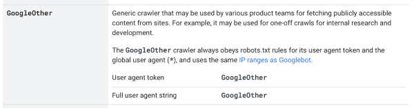 
            Google добавил в список краулеров новый сканер GoogleOther
        